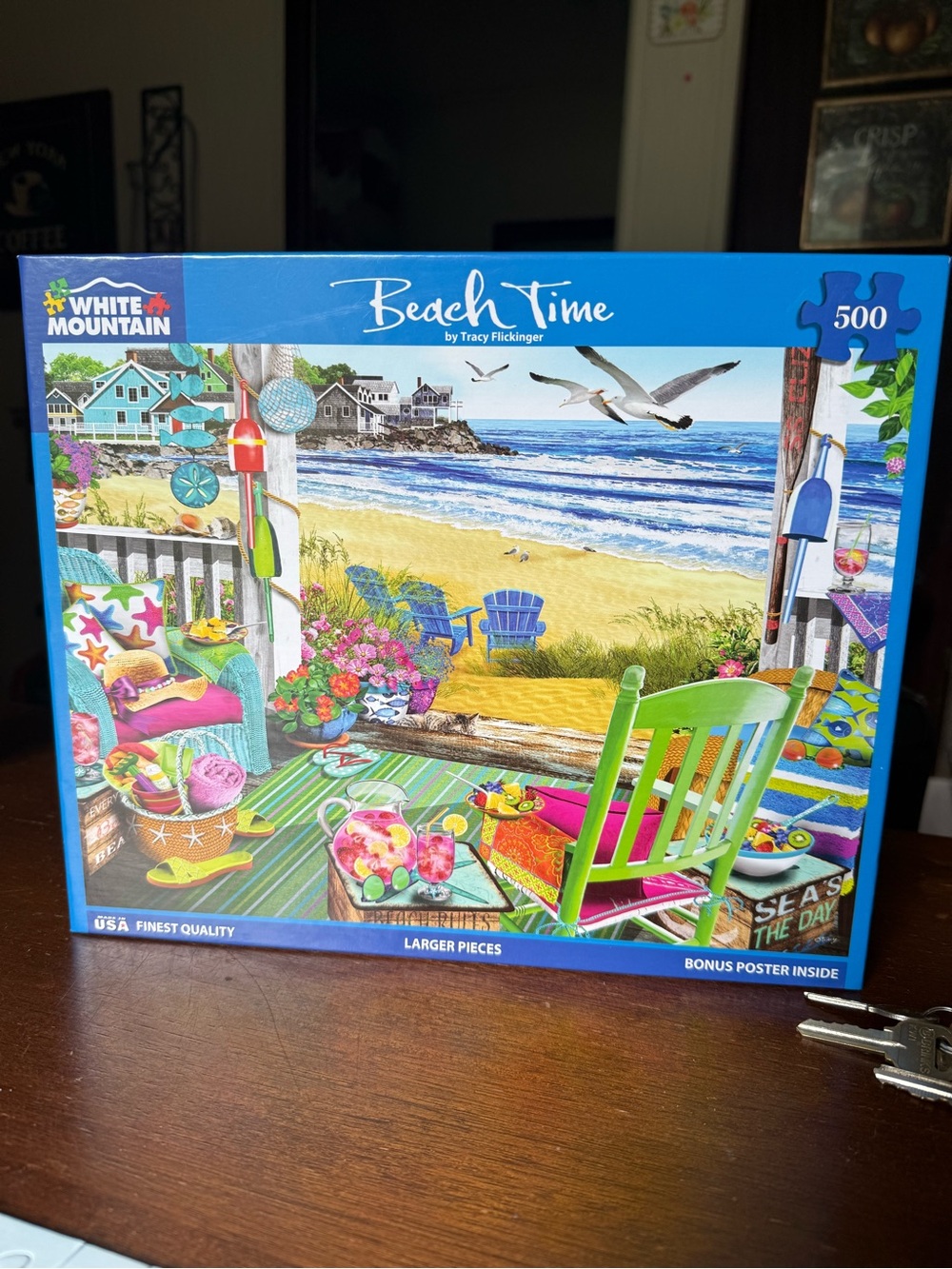 White Mountain Beach Time Jigsaw — Blue, Green, Pink, Yellow